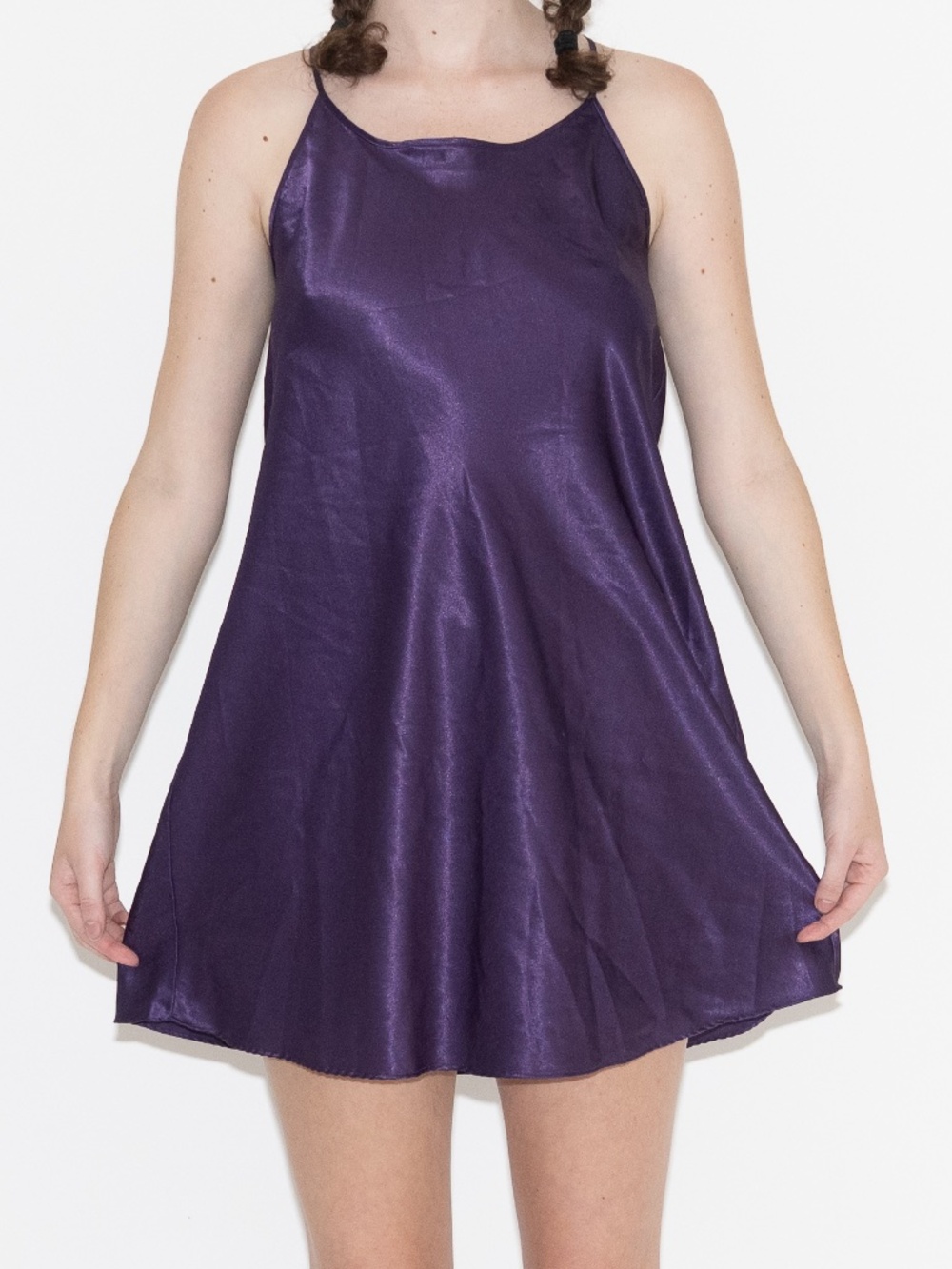 Y2k purple satin slip dress cross straps size medium delicate treasures